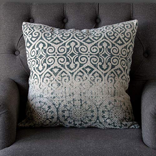 Park Hill Collection EXN00421 Vintage Printed Linen Pillow, Indigo, 20-inch Square