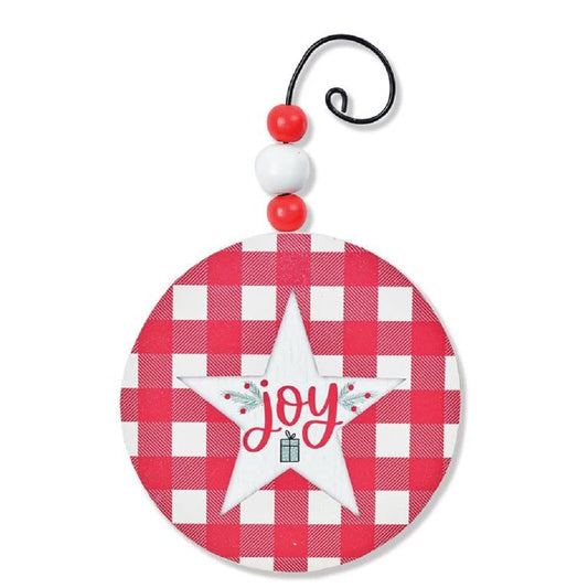 Blossom Bucket Round Joy Wooden Christmas Ornament with Beads