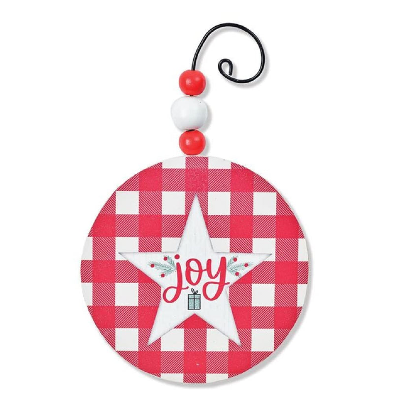 Blossom Bucket Round Joy Wooden Christmas Ornament with Beads