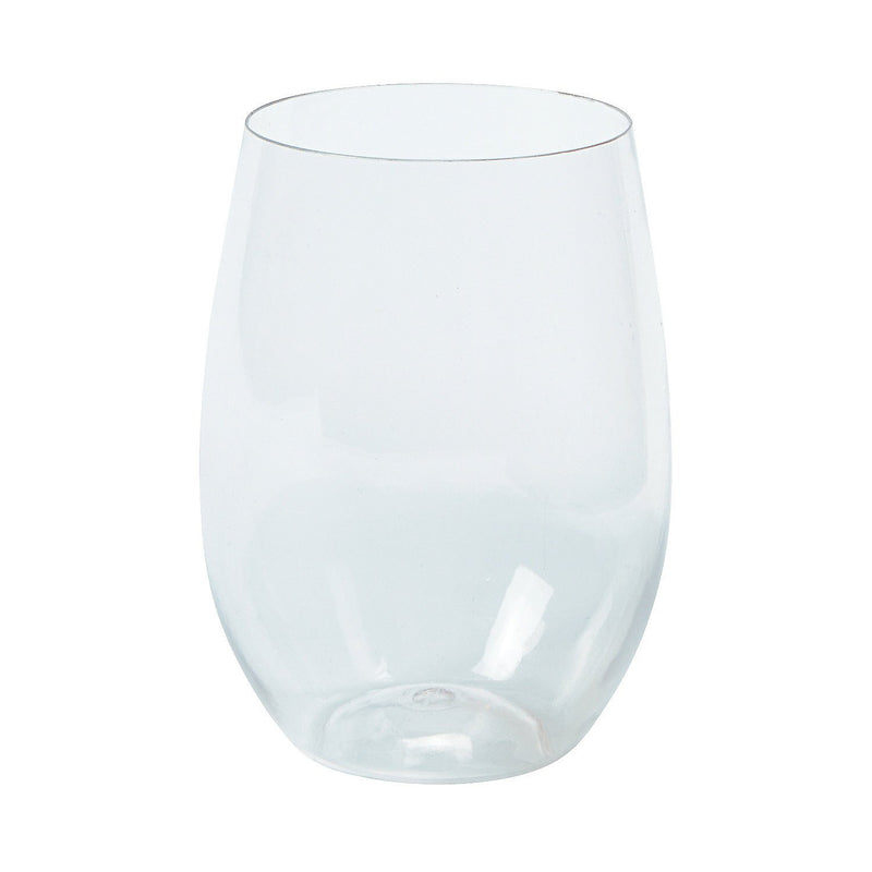Clear Stemless Plastic Wine Glasses - 12 Pieces
