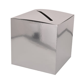 Beistle Shiny Foil Boardstock Card Box Holder for Weddings, Baby Showers, Birthdays, Graduation Party Supplies, 9" x 9", Silver