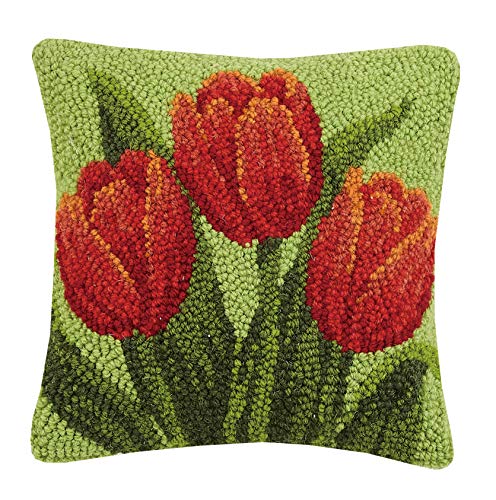 Peking Handicraft 30JES1591C10SQ Red Tulip Hook Pillow, 10-inch Square, Wool and Cotton