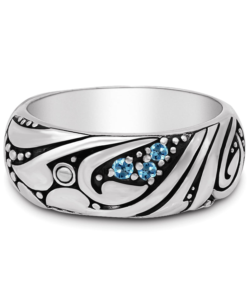 Sterling Silver 925 and 18K Gold with Swiss Blue Topaz DEVATA Bali Filigree Band Ring DVM9571BT (8)