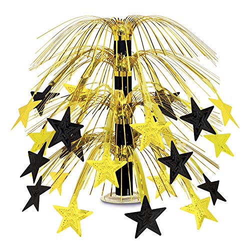 Beistle Shimmering Star Cascade Awards Night Table Centerpiece Hollywood VIP Party Supplies Birthday Graduation New Years Eve Decorations, 18", Black/Gold