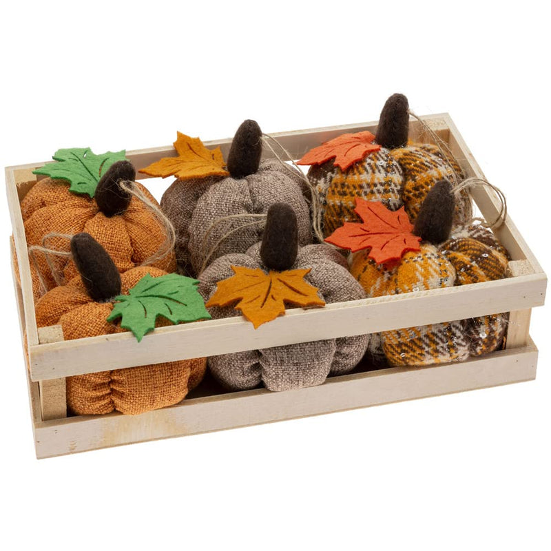 Boston International Plush Pumpkins Fall & Autumn Tabletop Shelf D√©cor, Set of 6, Crate of Pumpkins