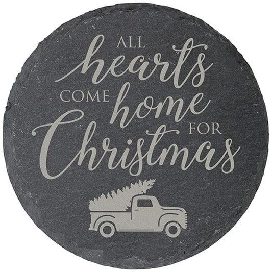 Carson Home All Hearts Slate Coaster, 4-inch Diameter, Set of 4