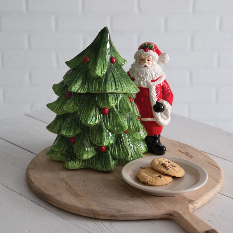 CTW Home Collection Ceramic Christmas Santa and Tree Cookie Jar, 11-inch Height, Holiday Kitchen Accessories