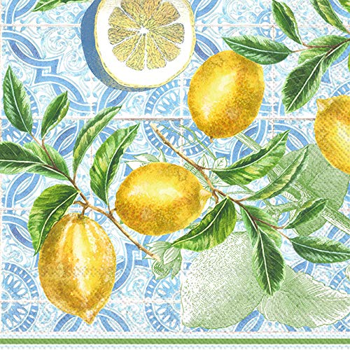 Boston International IHR 3-Ply 20-Count Lunch Paper Napkins, 6.5 x 6.5-Inches, Citrus Limon