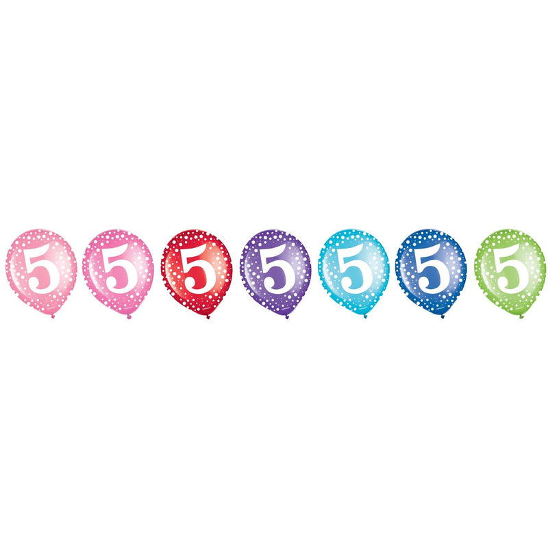 Amscan Décor Number 5" Printed Latex Balloons | Assorted Colors | Party Decor, 12", Multicolor