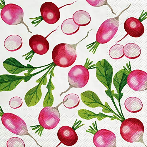 Abbott Collection  88-L-124500 Luncheon Fresh Radish Napkins. 20 Pack, 6.5 inches SQ, Pink/Green