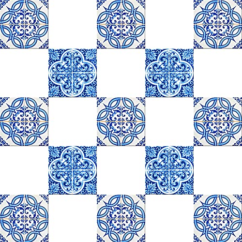 Mi Alma Authentic Tile Stickers 24 PC Set Spanish Design Wall Tile Decal Perfect for Kitchen Backsplash or Bathroom Tiles Vinyl Art Easy to Install Peel and Stick (6x6 Inch, Vintage Blue H202)