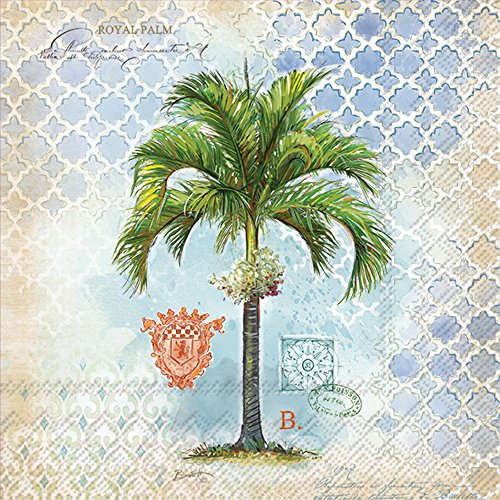 Boston International Celebrate the Home Vintage Tropical 3-Ply Paper Cocktail Napkins, Royal Palm, 20-Count