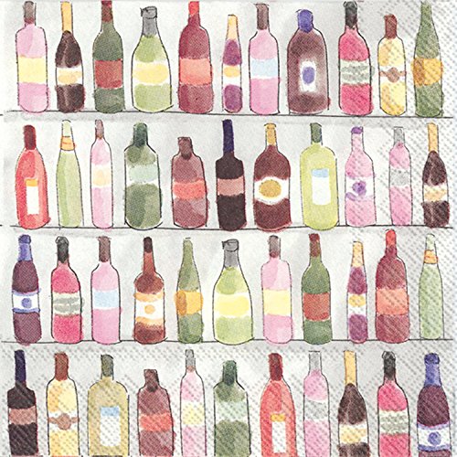 Boston International Celebrate the Home Watercolor 3-Ply Paper Cocktail Napkins, Wine Shelves, 20 Count