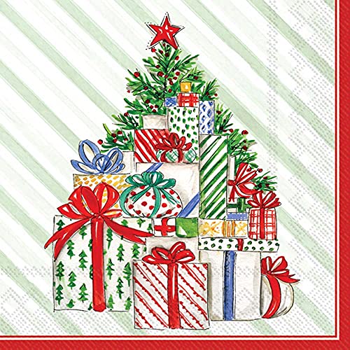 Boston International Rosanne Beck 3-Ply Paper Napkins, 20-Count Cocktail Size, Christmas Presents Tree