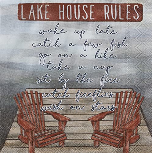 Boston International IHR 3-Ply 20-Count Cocktail Beverage Paper Napkins, 5 x 5-Inches, Lake House Rules