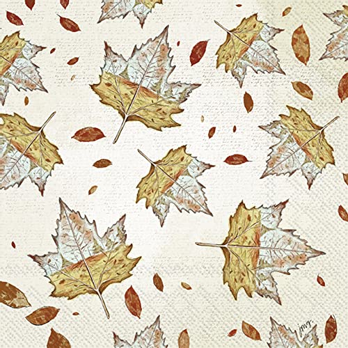 Boston International IHR Fall Autumn Halloween Thanksgiving 3-Ply Paper Napkins, 20-Count Lunch Size, Autumn Leaf Scene