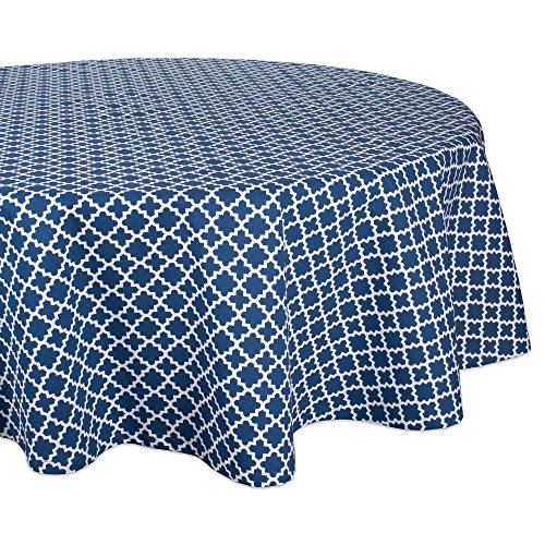 DII Design Round Lattice Cotton Tablecloth for Weddings, Picnics, Summer Parties and Everyday Use - 70" Round, Nautical Blue and White