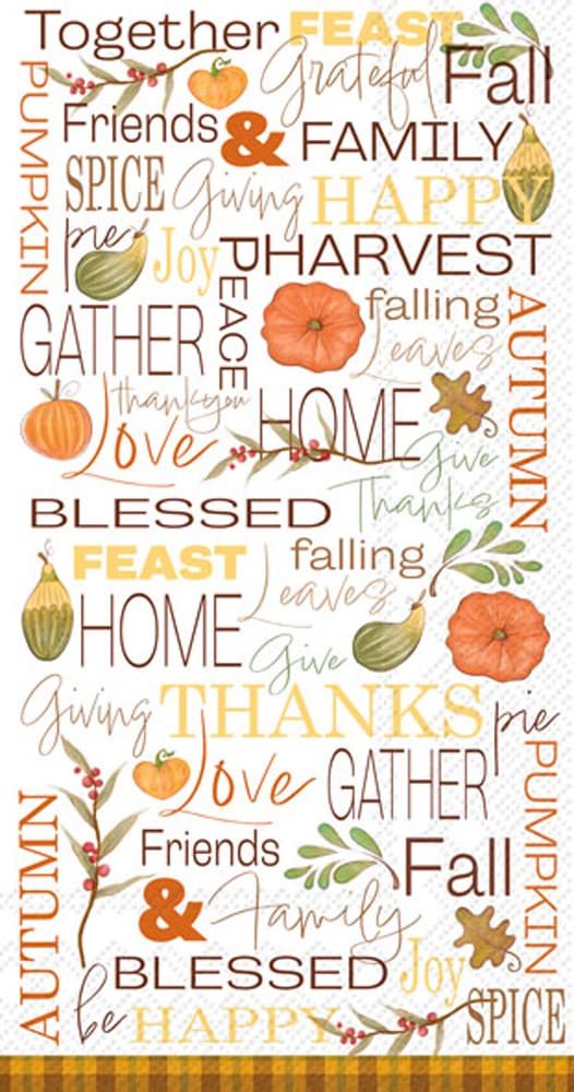 IHR Ideal Home Range Dinner Disposable 3-Ply Paper Guest Towels Buffet Napkins, 8.5" 4.5", Fall Words