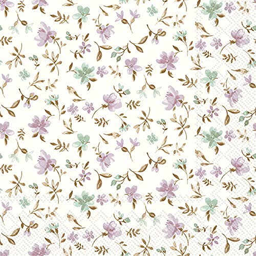 Boston International IHR 3-Ply Paper Napkins, 20-Count Lunch Size, Fleurs Lilac Green