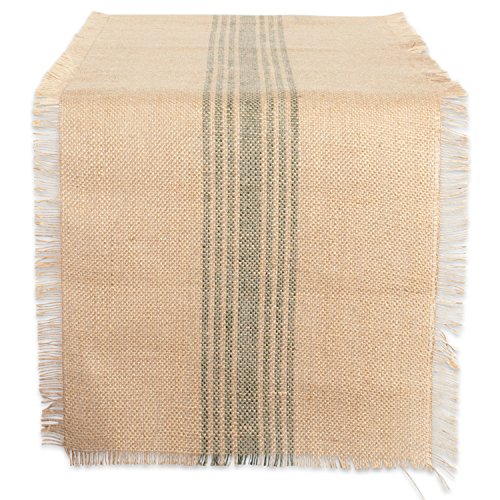 DII Design Jute Burlap Collection Kitchen Tabletop, Table Runner, 14x72, Artichoke Center Stripe