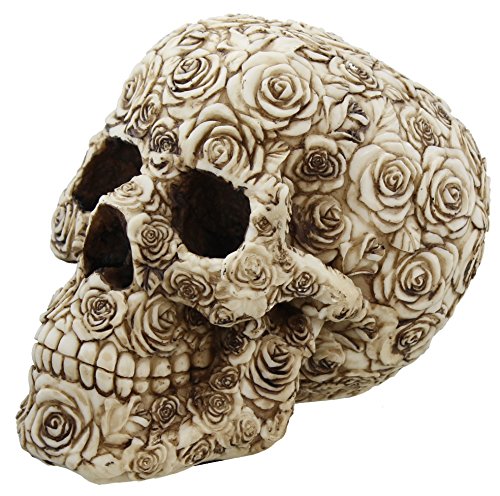 Pacific Trading Decorative Ornate Rose Flower Skull Figurine