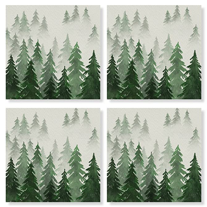 Carson Home Tree Pattern House Coaster, 4-inch Square, Set of 4