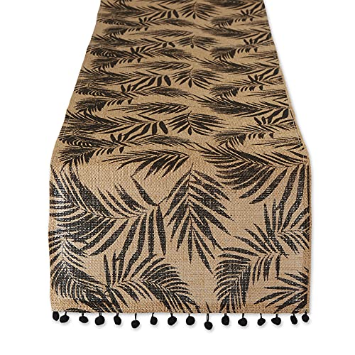 DII Design Woven Tabletop Collection Natural Jute, Table Runner, 14x72, Black Fern Print