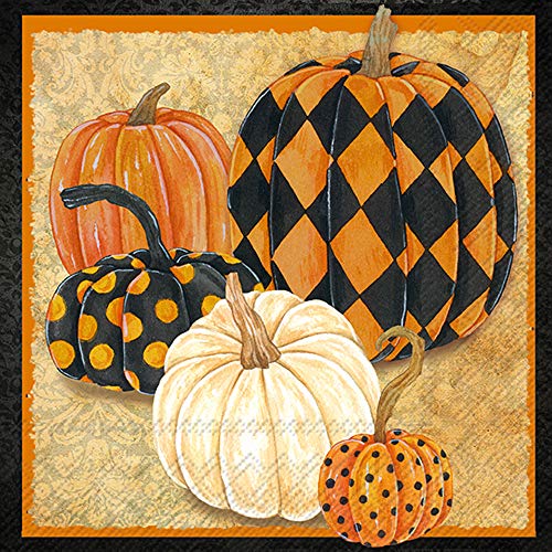 Boston International IHR 3-Ply 20-Count Cocktail/Beverage Paper Napkins, 5" x 5", Fall Pumpkins