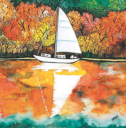 Boston International C029100 IHR 20-Count 3-Ply Cocktail Beverage Paper Napkins, 5 x 5-Inches, Autumn On The Lake