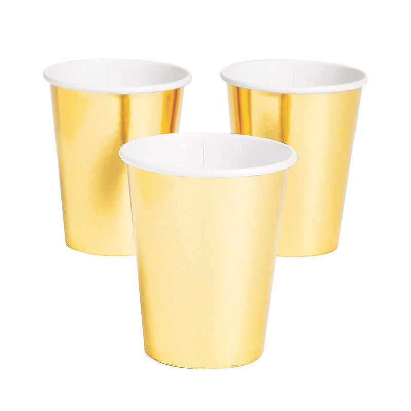 Fun Express GOLD METALLIC 9 OZ PAPER CUP - Party Supplies - 24 Pieces