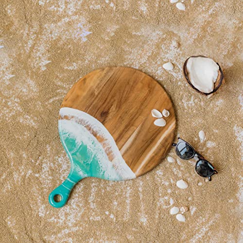 Lynn & Liana Designs Acacia Cheese Paddle Caribbean Blue, 12-inch Diameter with 5-inch Handle, Serveware, Kitchen