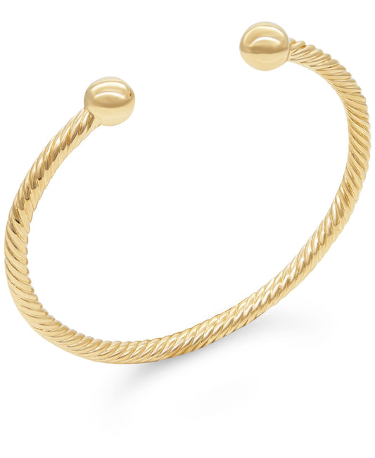 18K Gold Plated Sterling Silver 925 DEVATA Bali Twister Cable 4mm Cuff Bracelet DVH5595TT (Gold Plated Cable 4mm (Size M))