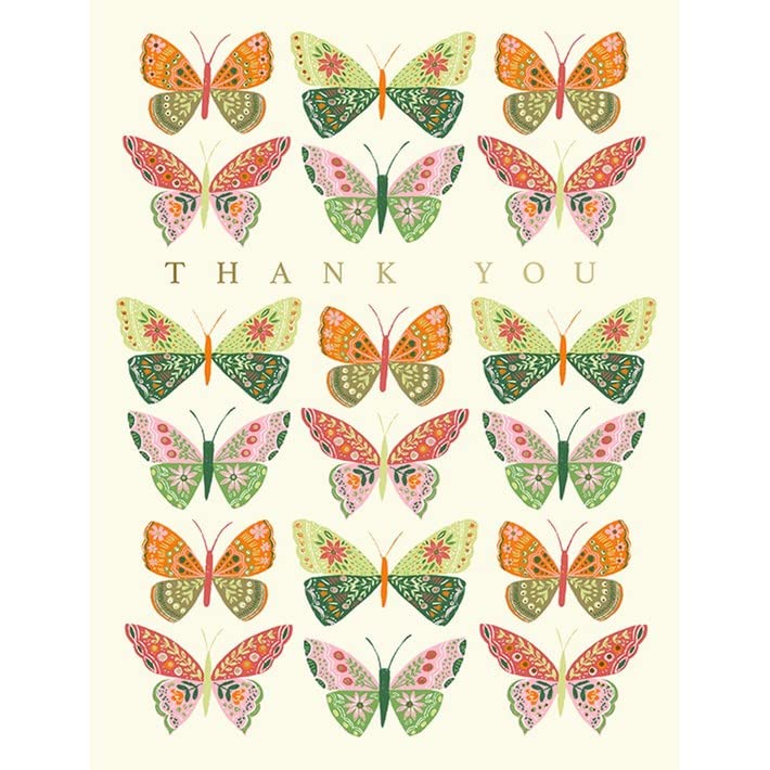Design Design 119-10307 Beautiful Butterfly Rows Thank You Boxed Notecard, 5-inch Length