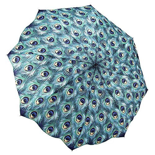 Galleria Peacock, Auto-Open/Close Extra Large Portable Rain Folding Umbrella