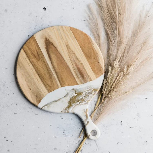 Lynn & Liana Designs Acacia Cheese Paddle Gold Quartz, 12-inch Diameter with 5-inch Handle, Serveware, Kitchen