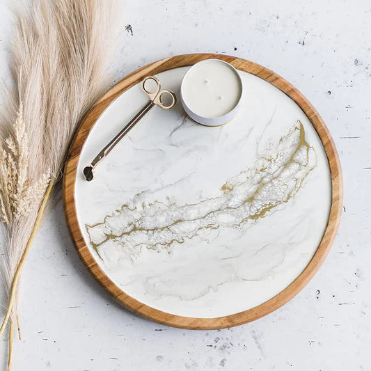 Lynn & Liana Designs Acacia Lazy Susan Gold Quartz, 16-inch Diameter, Serveware, Kitchen