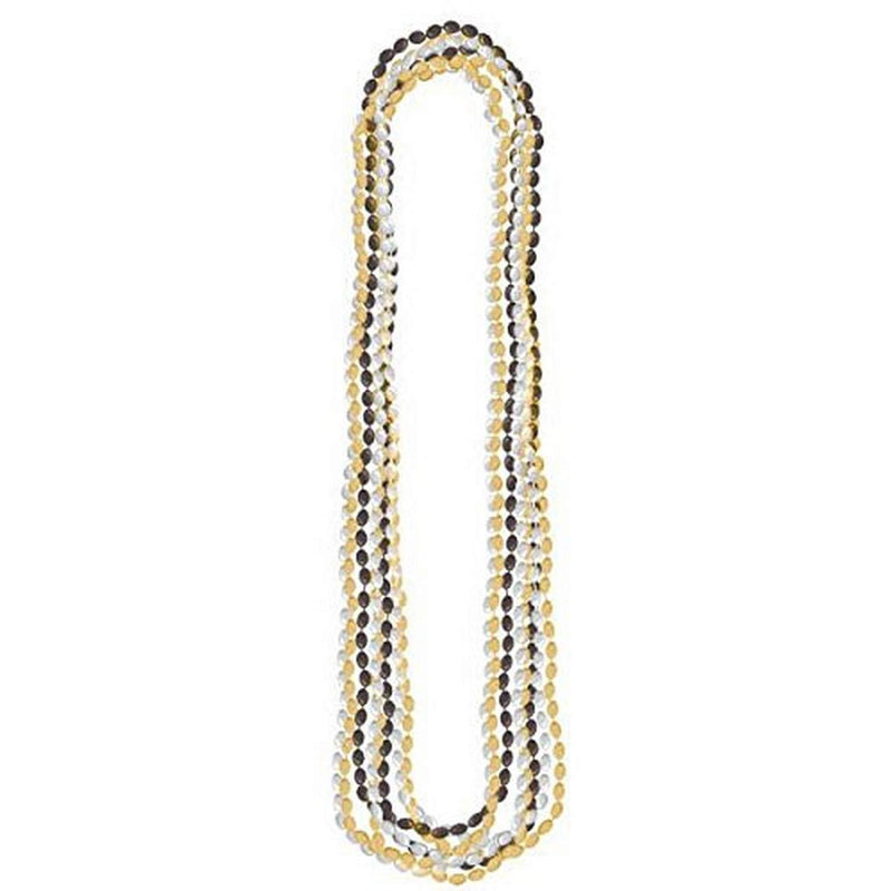 Metallic Bead Necklaces - 30", Black, Gold, Silver, 8 Pcs