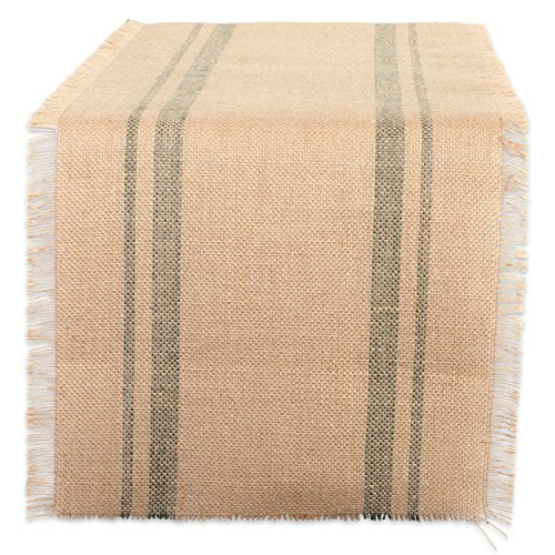 DII Design Jute Burlap Collection Kitchen Tabletop, Table Runner, 14x72, Artichoke Double Stripe