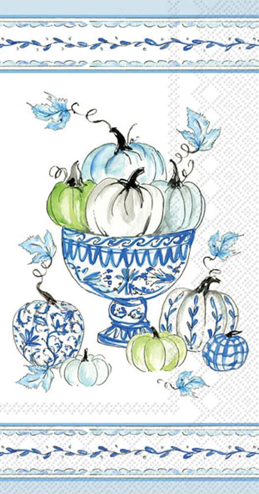 IHR Ideal Home Range Dinner Napkins Disposable 3-Ply Paper Guest Towels Buffet Napkins, 8.5" x 4.5", Chinoiserie Pumpkins, 16 Count