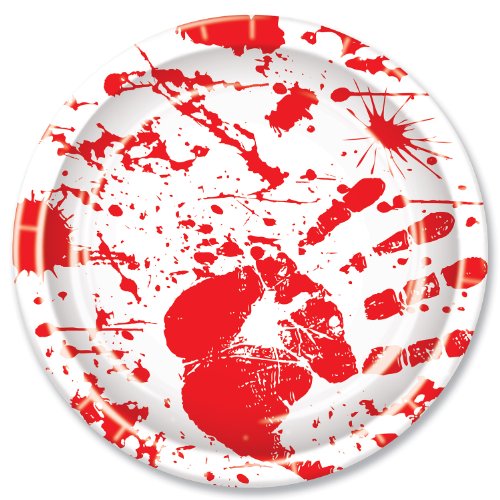 Beistle Bloody Handprints Halloween Paper Plates 8 Piece Disposable Tableware, 9", Red/White