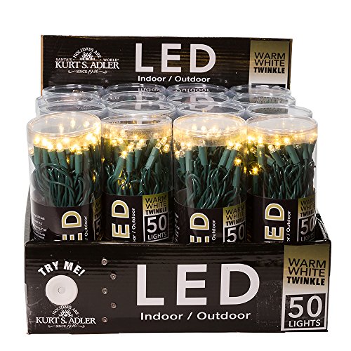 Kurt Adler UL 50-Light 5mm Warm White Twinkle LED Light Set with Green Wire