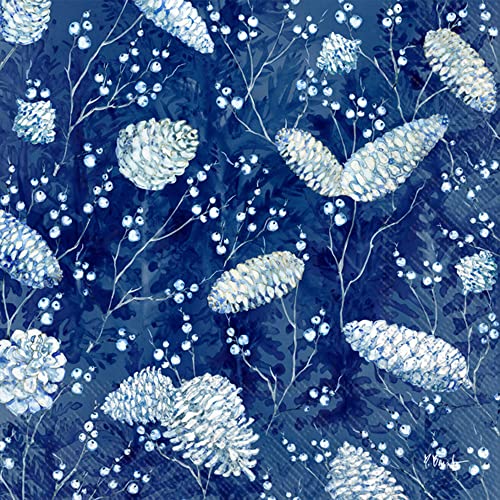 Boston International IHR Winter Holiday Christmas 3-Ply Paper Napkins, 20-Count Cocktail Size, Frosted Pinecones