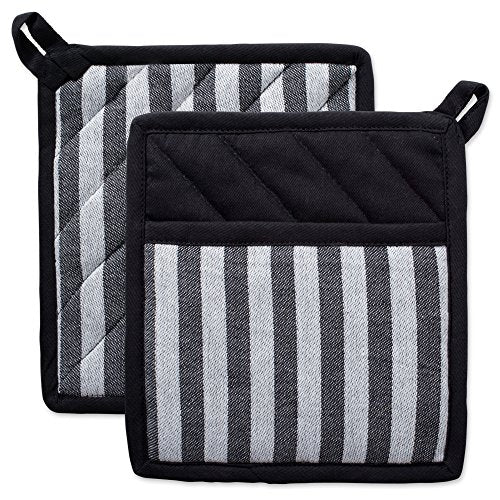 DII Design Cotton Heat Resistant Kitchen Pot Holders Set, (Set of 2-8x8.5), Farmhouse Chic Geometric Design, Heat Resistant and Machine Washable for Every Home Kitchen - Stripe