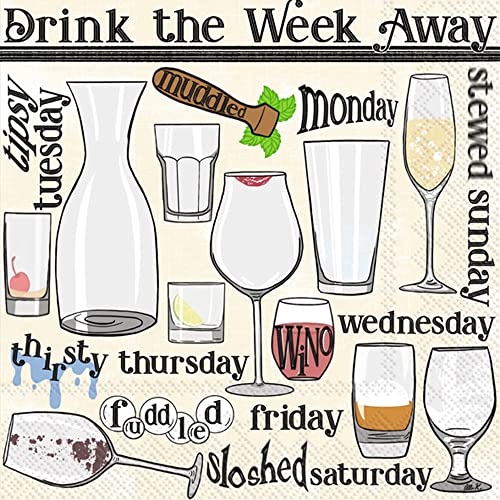 Boston International IHR 3-Ply Paper Napkins Everyday Designs, 20-Count Cocktail Size, Drink The Week Away