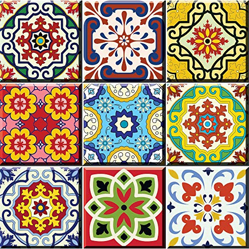 Mi Alma Backsplash Tile Stickers 24 PC Set Authentic Traditional Talavera Tiles Stickersl Bathroom & Kitchen Tile Decals Easy to Apply Just Peel and Stick Home Decor 4x4 Inch (Mexican Tile Art)