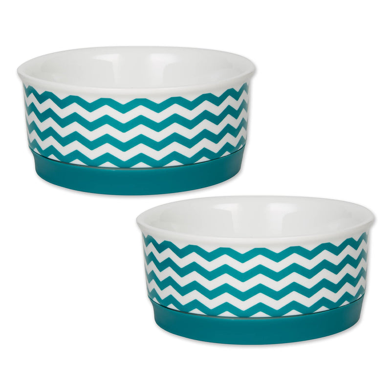 Bone Dry Ceramic Pet Collection Chevron, Small Set, 4.25x2, Teal, 2 Piece