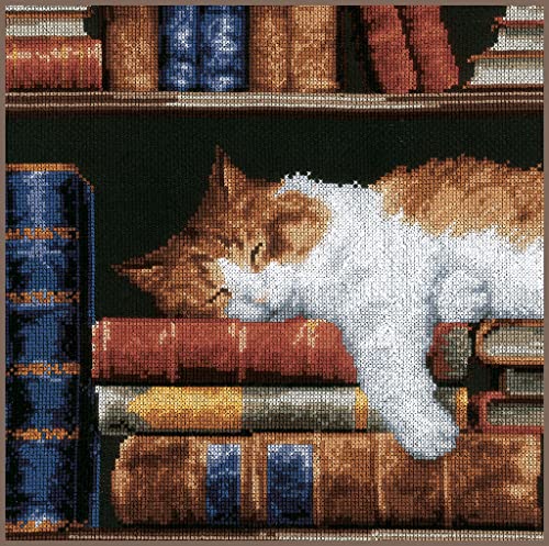 Vervaco Sleeping on Bookshelf Counted Cross Stitch Kit, Multi-Colour