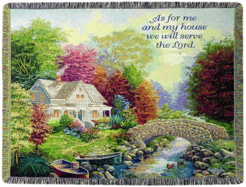 Manual Inspirational Collection 50 x 60-Inch Tapestry Throw, Autumn Tranquility with Joshua 24:15