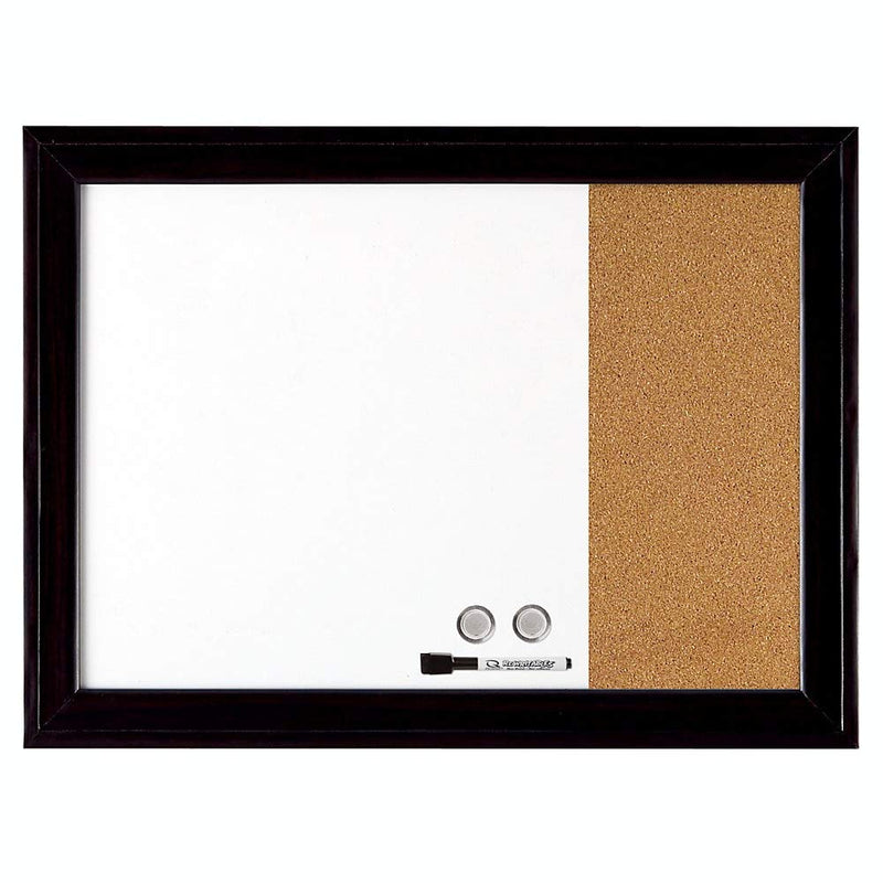 Quartet Combination Magnetic Whiteboard & Corkboard, 17" x 23", Combo White Board & Cork Board, Home Décor, Black Frame (79283)