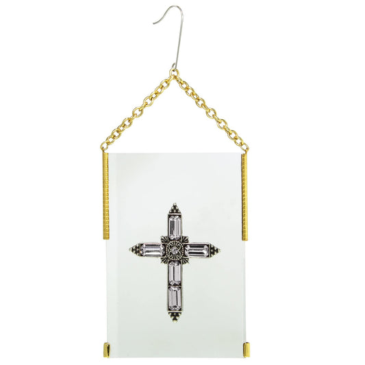 Symbols Of Faith Crystal Cross Glass Hanging Ornament (White)